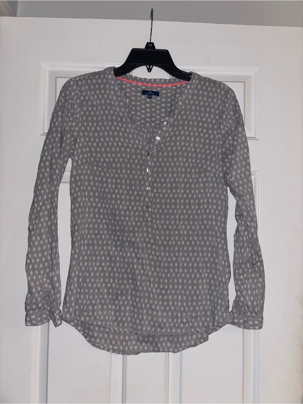 Tom Tailor Gray Printed Button Henley Top